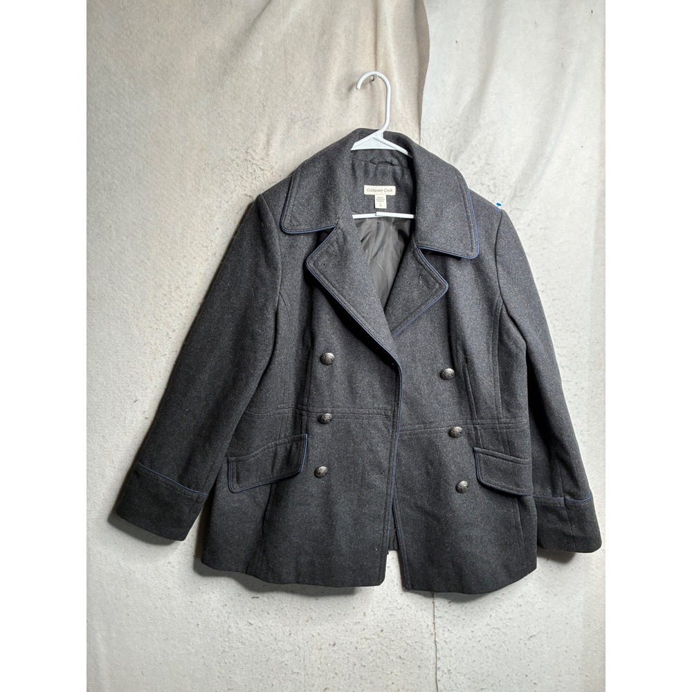 Coldwater Creek Gray Wool Blend Double Breasted Peacoat Jacket Size 14 L